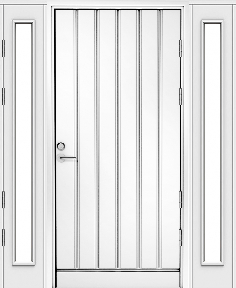 Белая входная дверь R1894 с 2 остекленными створками (открыв. + стац.)